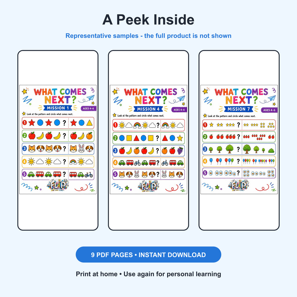 What Comes Next? – 8 Printable Missions | Ages 4–6