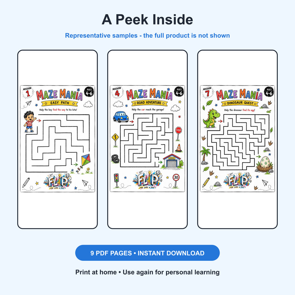 Maze Mania – 8 Printable Mazes | Ages 4–6