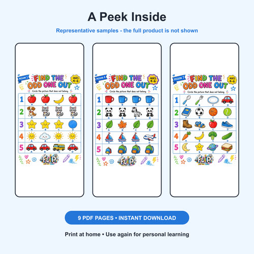 Find the Odd One Out – 8 Printable Missions | Ages 4–6