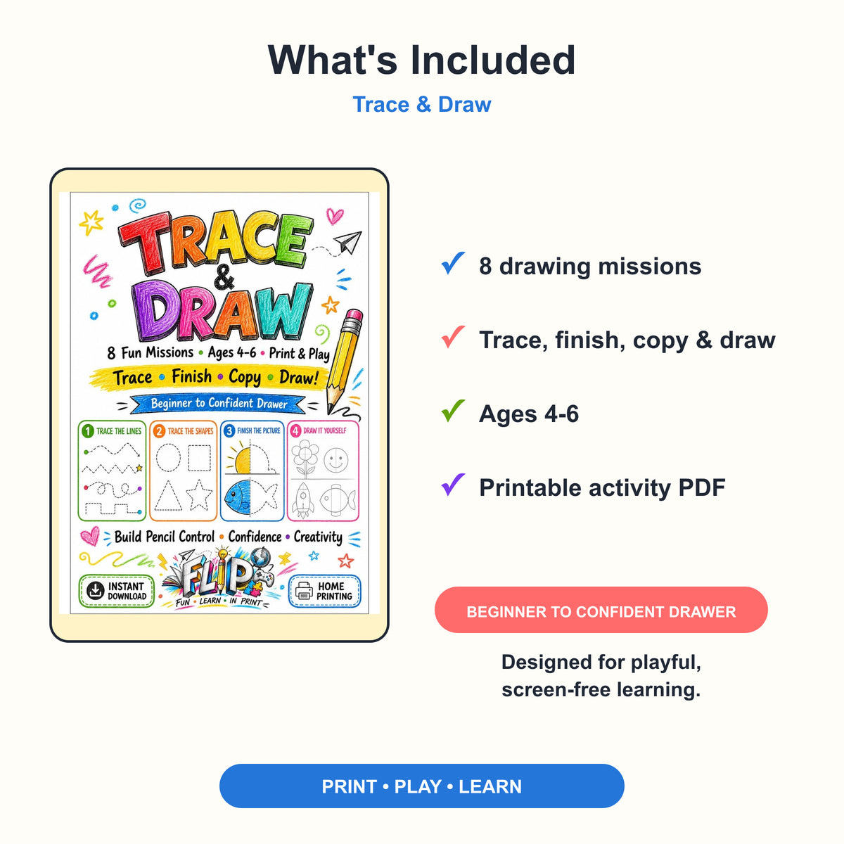Trace & Draw – 8 Printable Missions | Ages 4–6