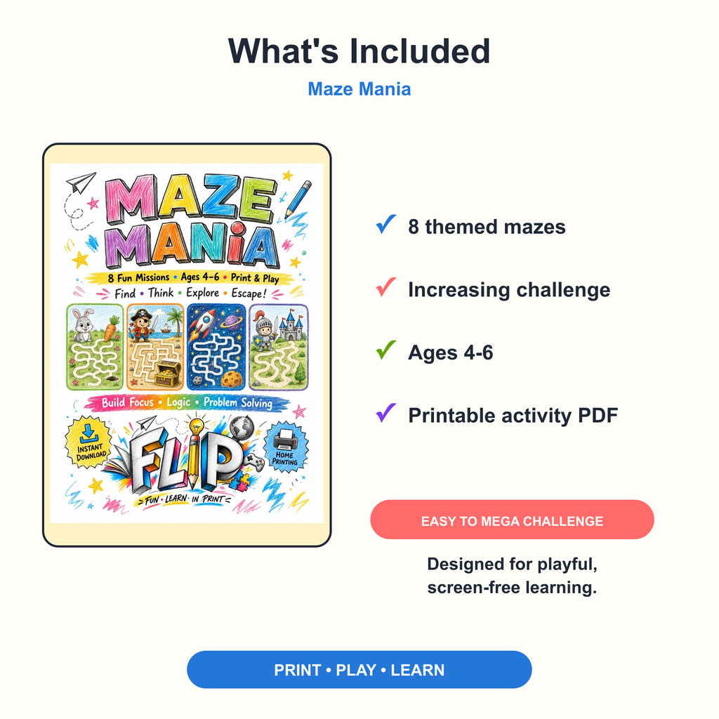 Maze Mania – 8 Printable Mazes | Ages 4–6