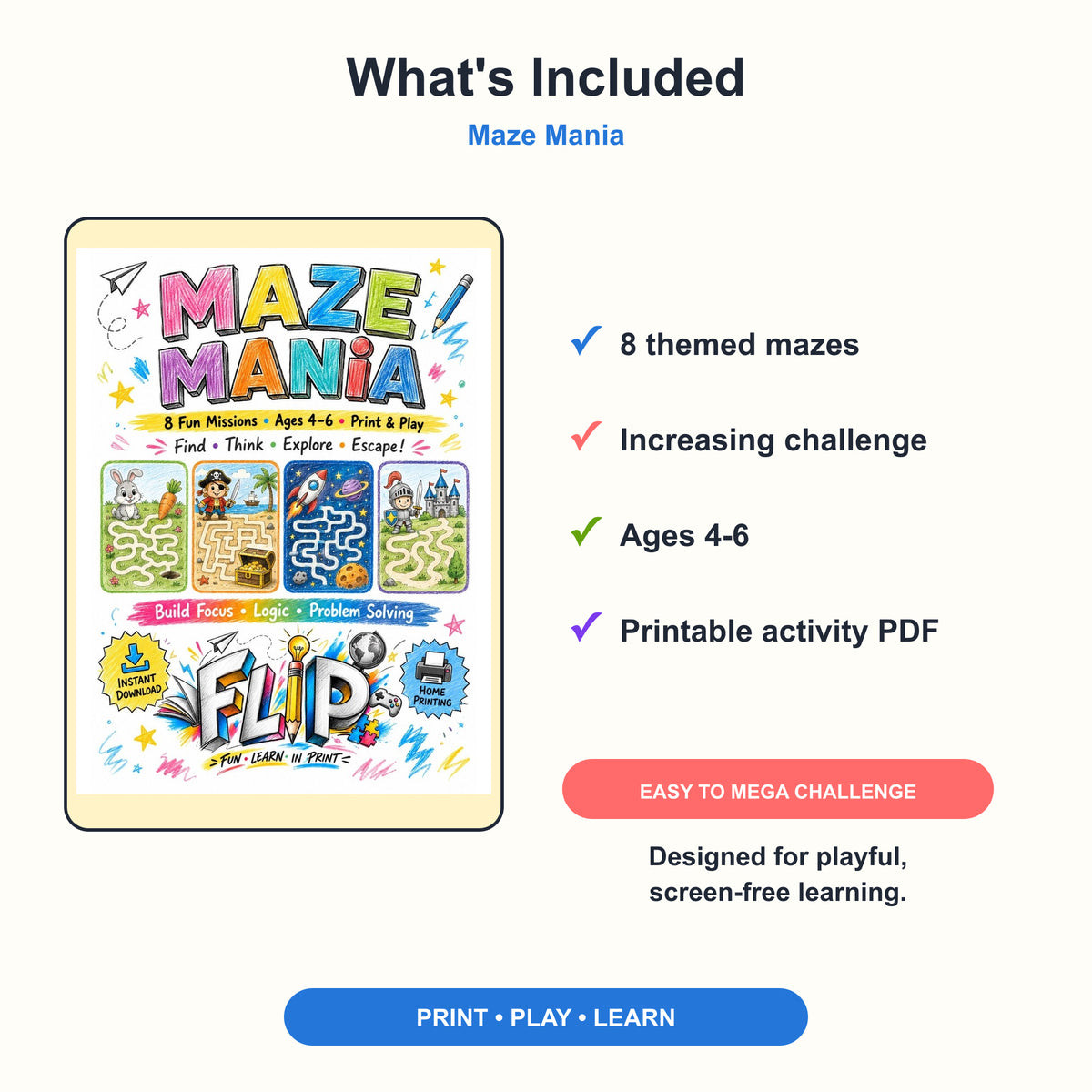 Maze Mania – 8 Printable Mazes | Ages 4–6