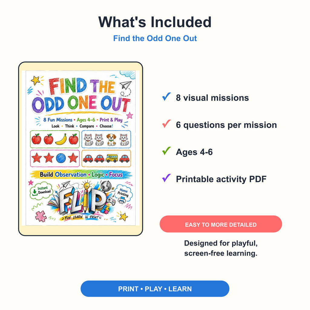 Find the Odd One Out – 8 Printable Missions | Ages 4–6