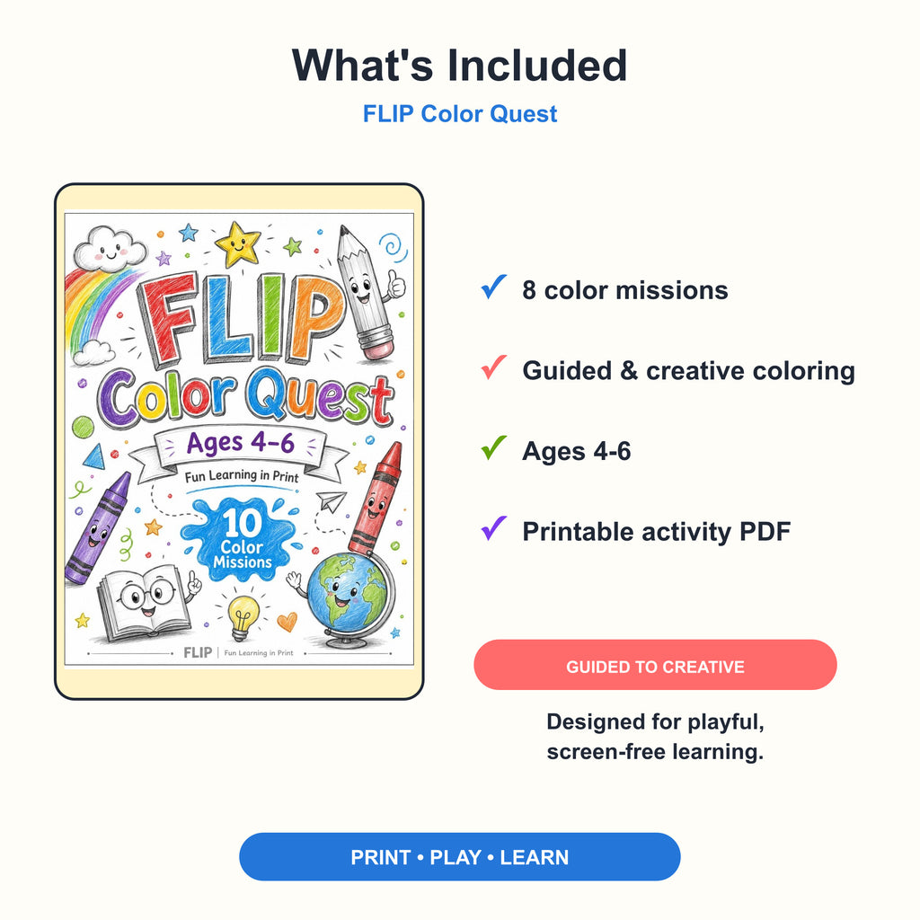 FLIP Color Quest – 8 Printable Missions | Ages 4–6
