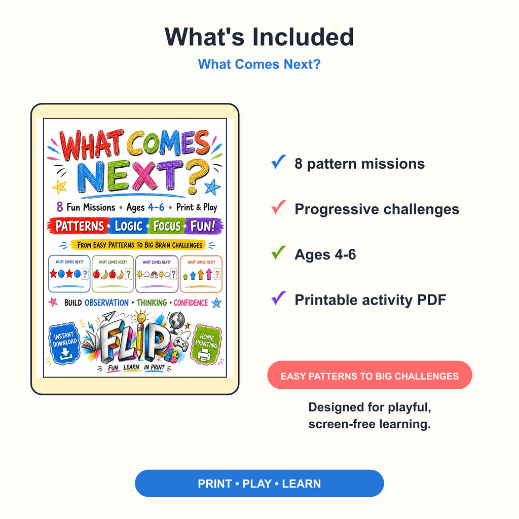 What Comes Next? – 8 Printable Missions | Ages 4–6