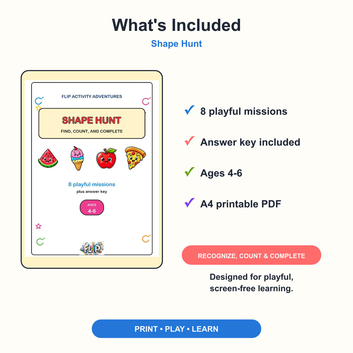 Shape Hunt – 8 Printable Missions | Ages 4–6