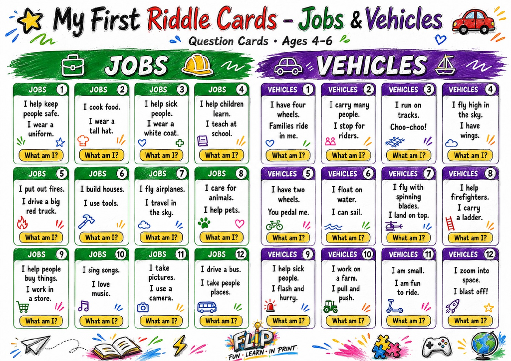 My First Riddle Cards - 192 Printable Cards | Ages 4-6