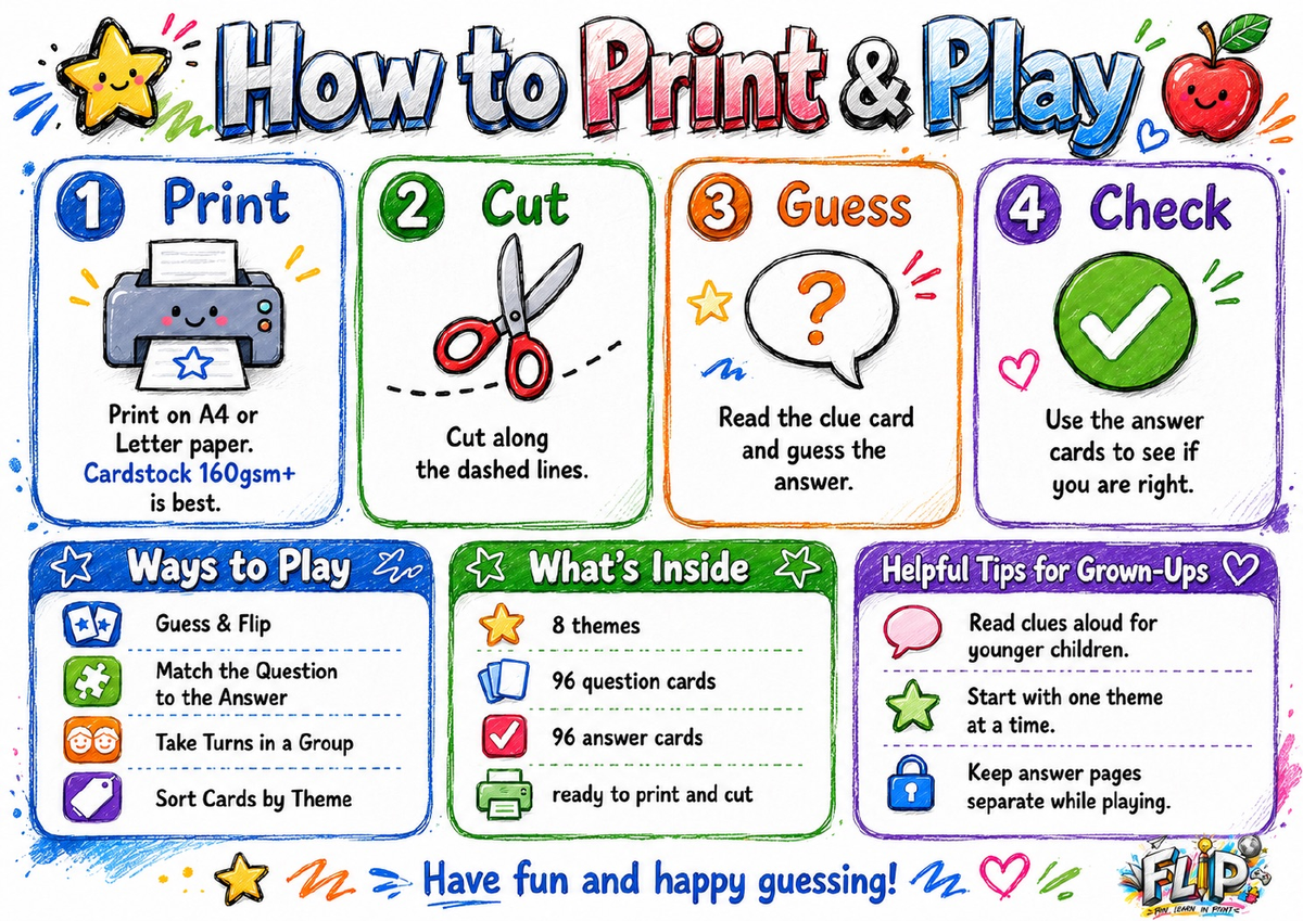 My First Riddle Cards - 192 Printable Cards | Ages 4-6