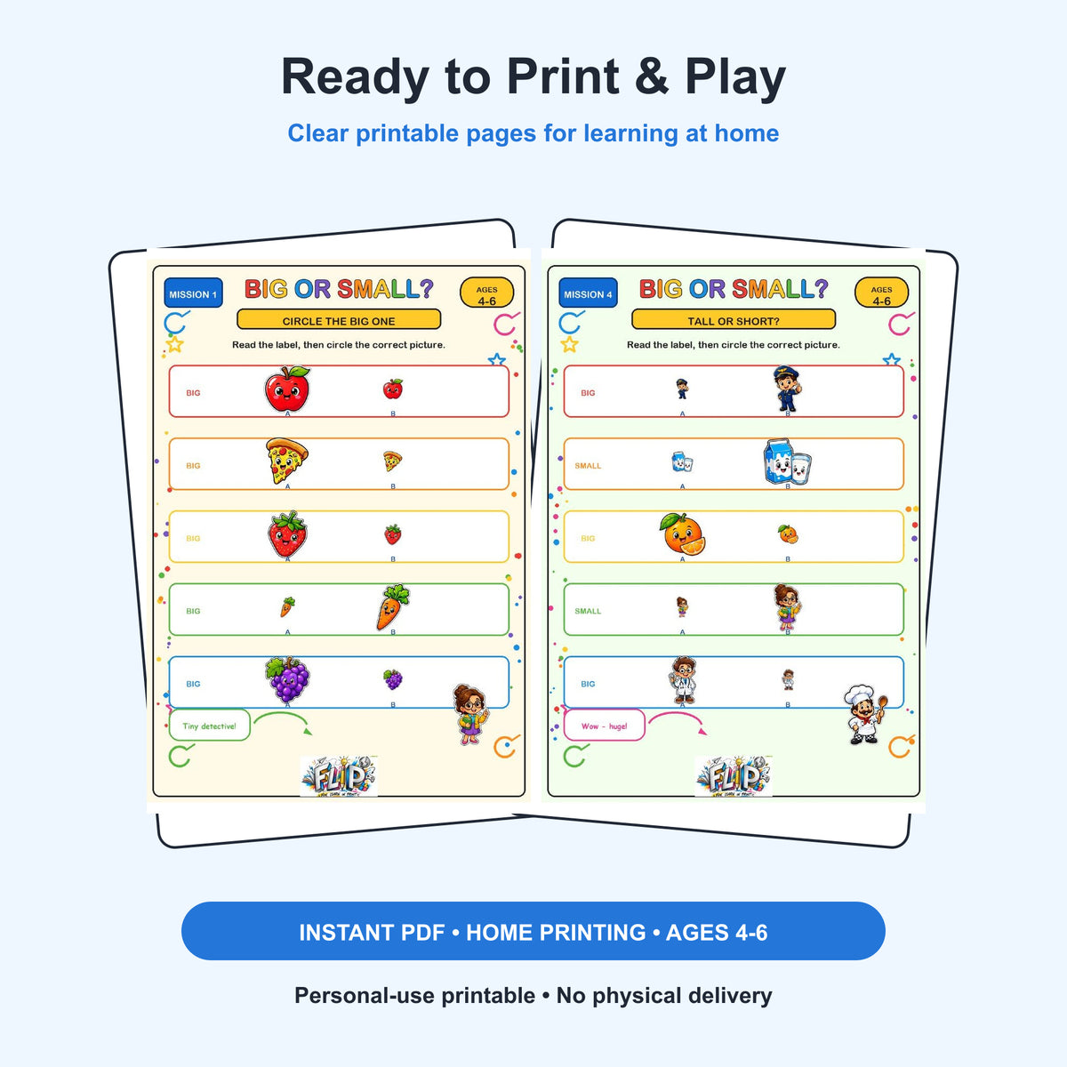 Big or Small? – 8 Printable Missions | Ages 4–6