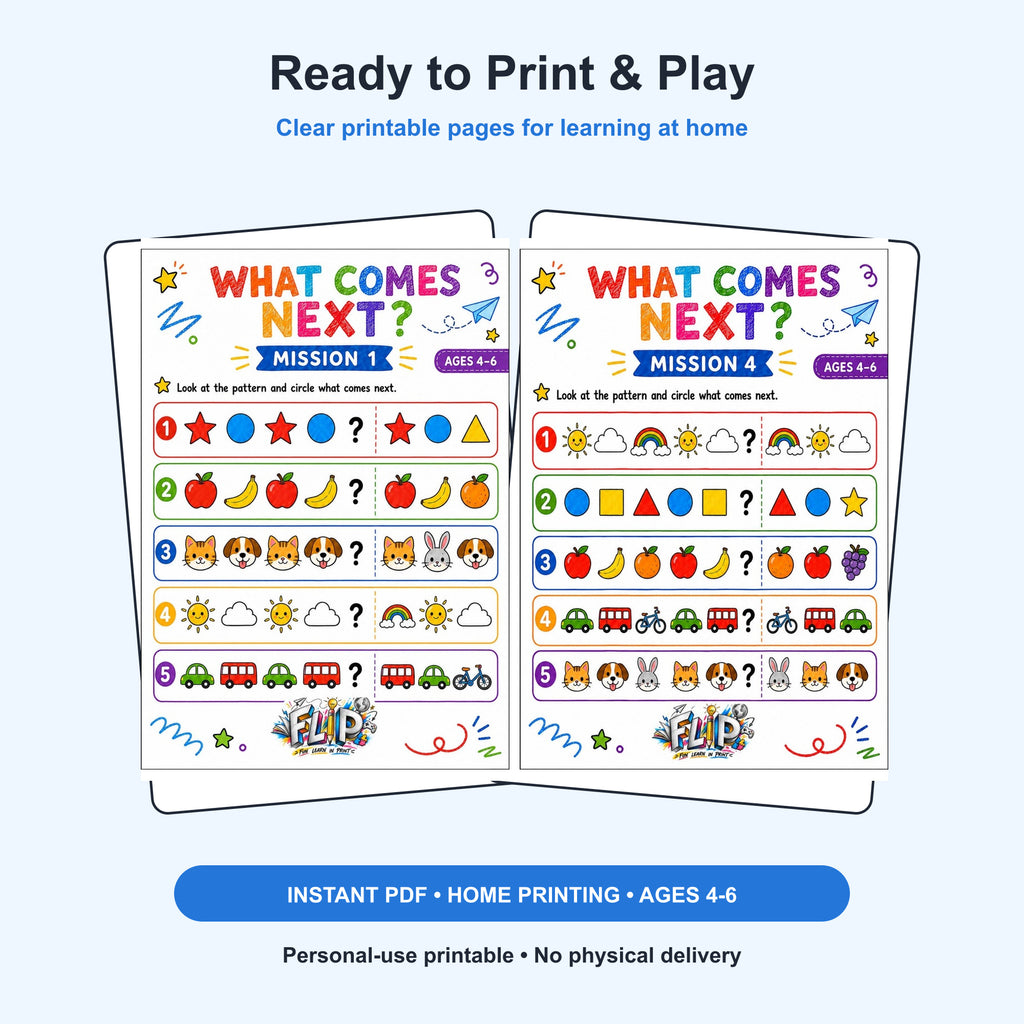 What Comes Next? – 8 Printable Missions | Ages 4–6