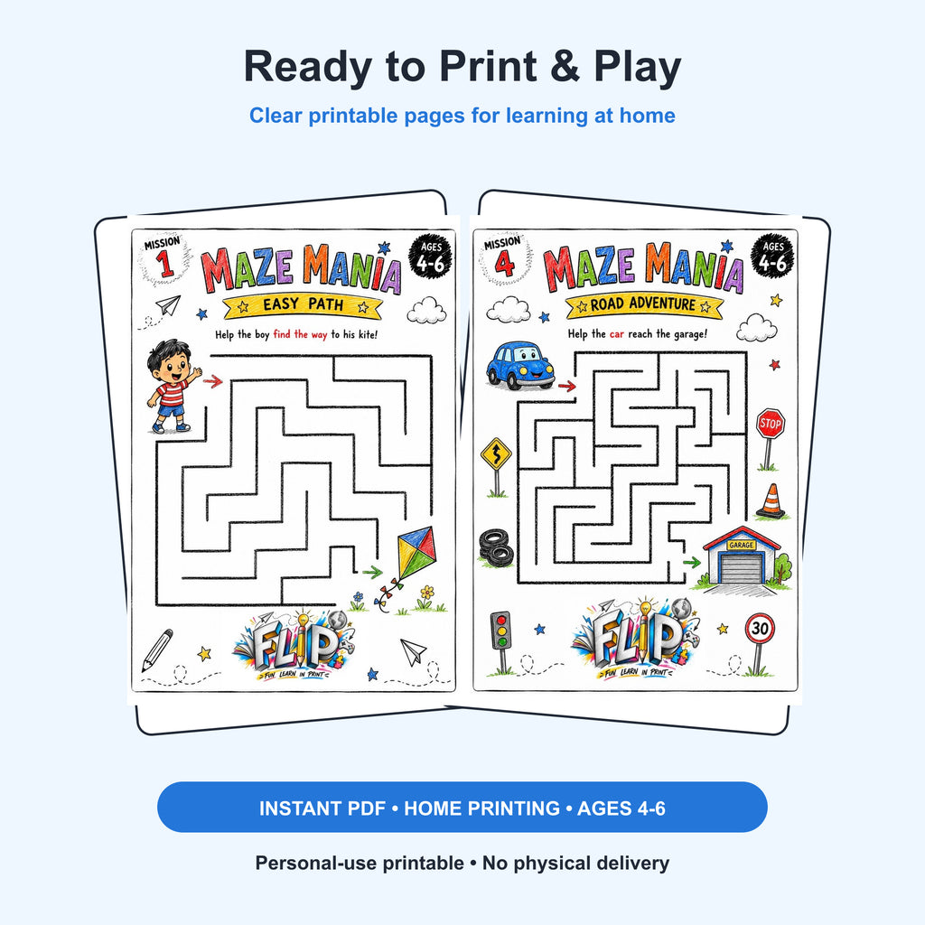 Maze Mania – 8 Printable Mazes | Ages 4–6